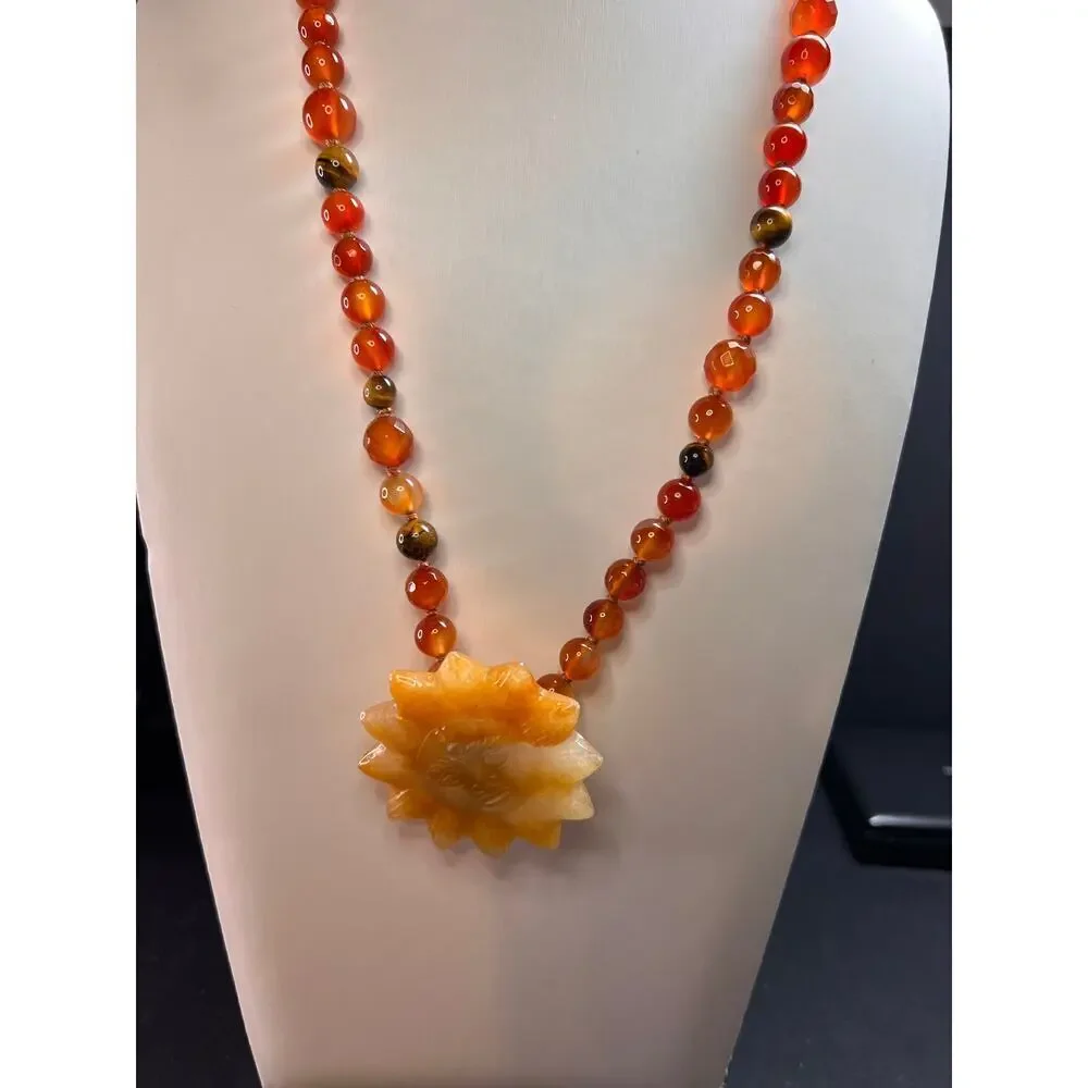 NEW carnelian multi stone sunface knotted necklace - Picture 5 of 16